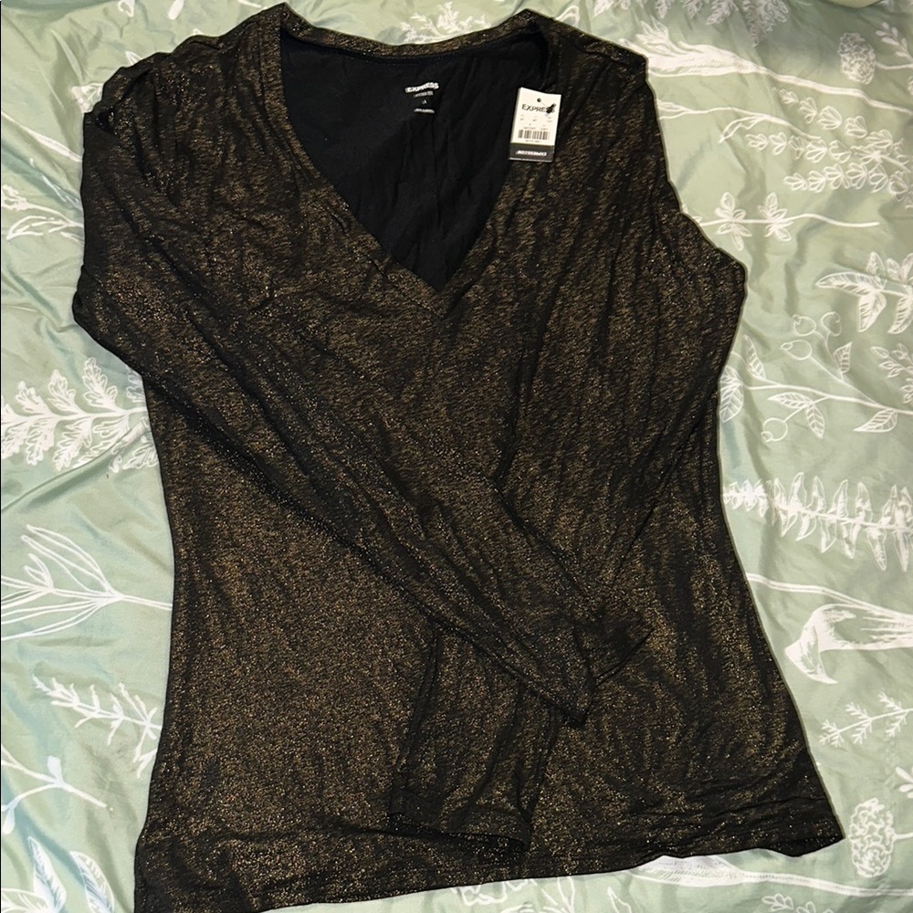 Express Brown and Gold Fitted Blouse